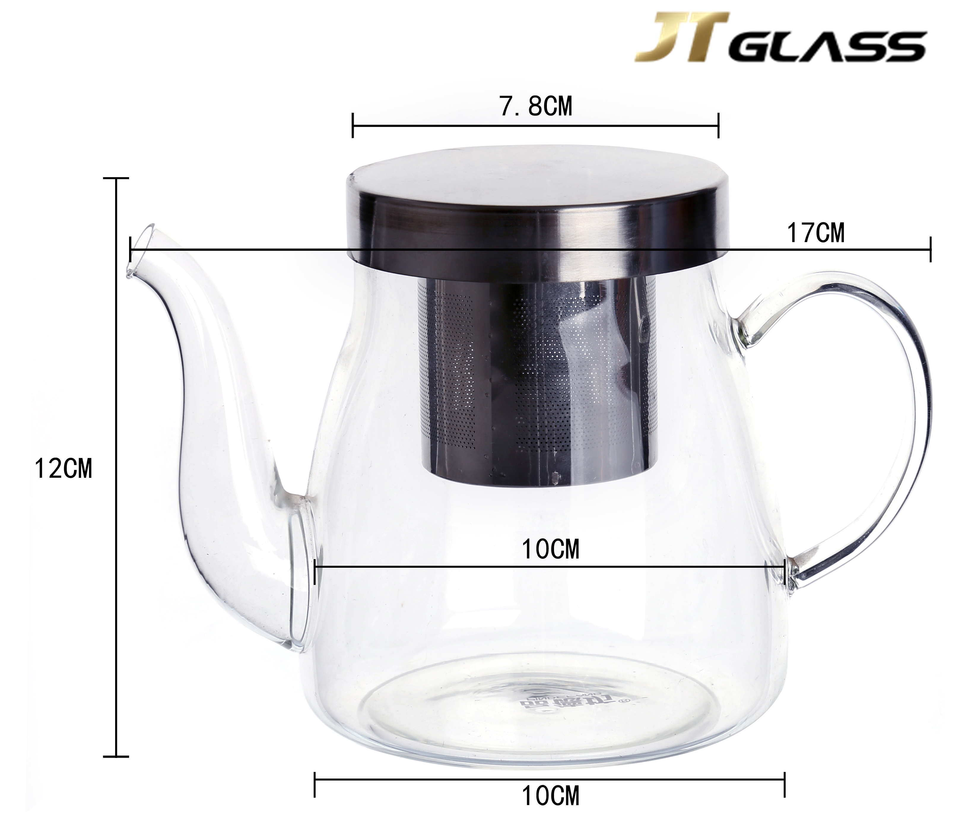 With removable stainless steel filter round lid transparent glass series clear teapot 