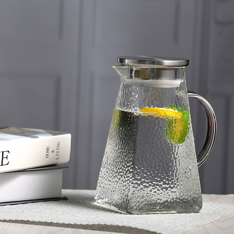 Cold/Hot Borosilicate Glass Tea Pitcher For Ice Water Beverage Drinks | Stainless Steel Lid | Handle & Strainer