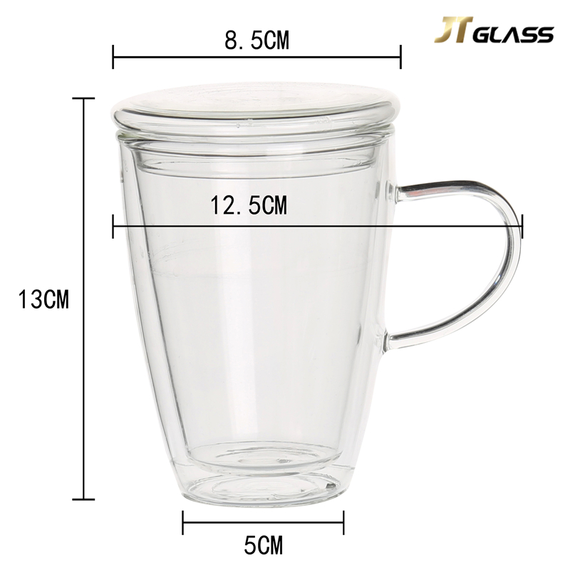 300ML Borosilicate Glass Double Wall Thermos Coffee Cup With Handle With lid
