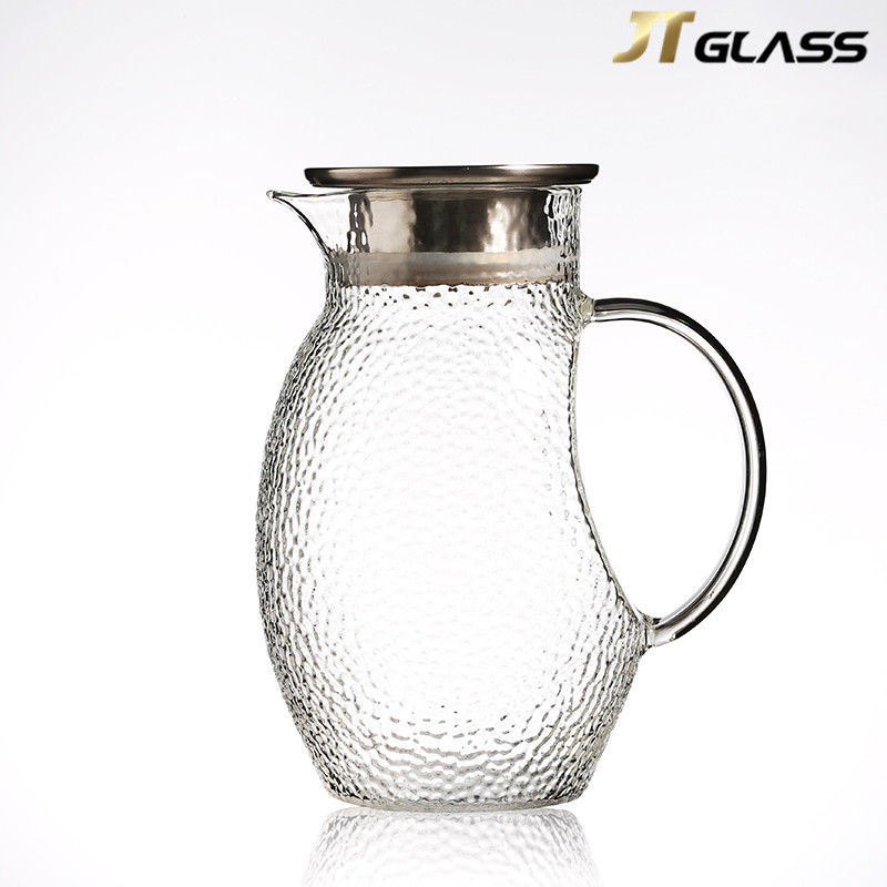 Hand-Blown Creative Glass Water Pitcher With Filter/Borosilicate Heat Resistant Glass Jug With Stainless Steel Lid 