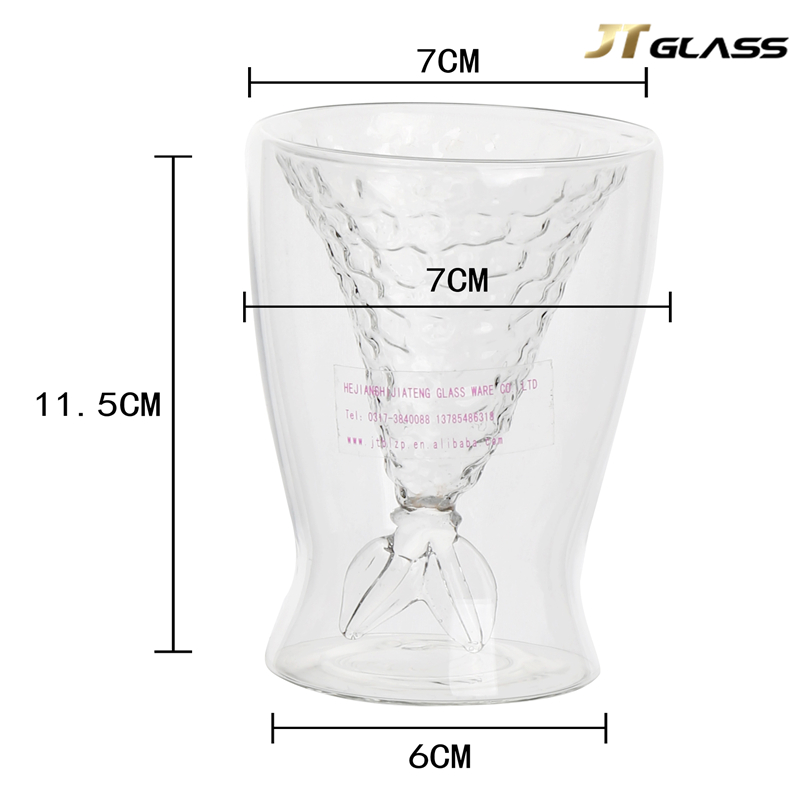Creative borosilicate double wall glass cup fishtail cup 