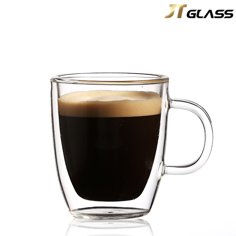 Double Wall Insulated Borosilicate Glass Mugs Modern Espresso Cups with Handle