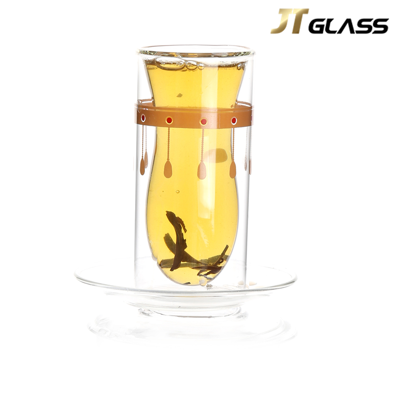 Double Glass Coffee Cup Juice Cup And Saucer Set