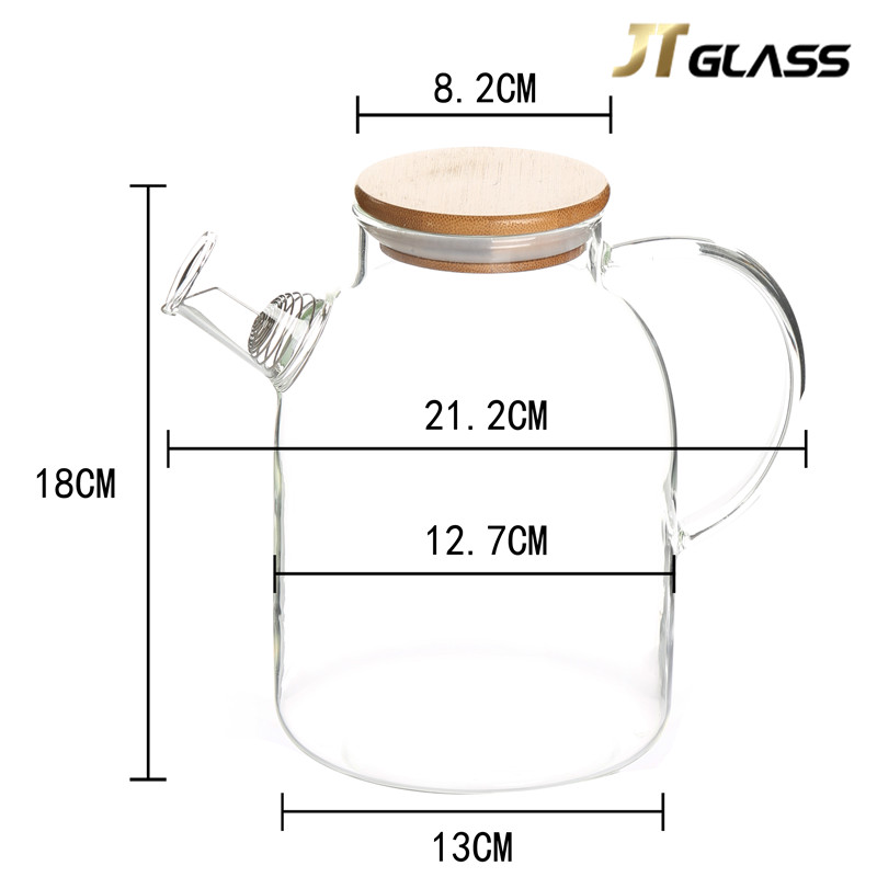 Heat Resistant Borosilicate Glass teapot Water Pitcher/Carafe/Jug with fiflter and Bamboo Lid 