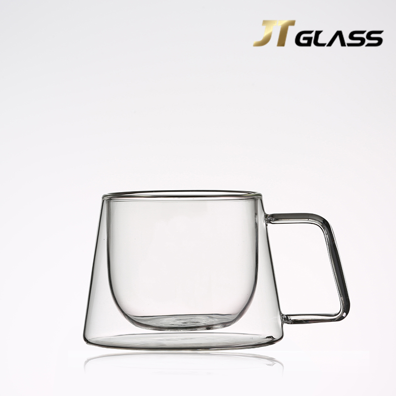  hot sale High borosilicate double wall glass coffee cups with handle 