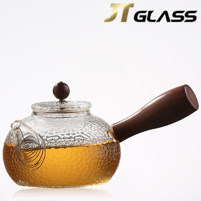 High Borosilicate 300ml Glass Tea Pot With Wooden Handle And Kettle Set