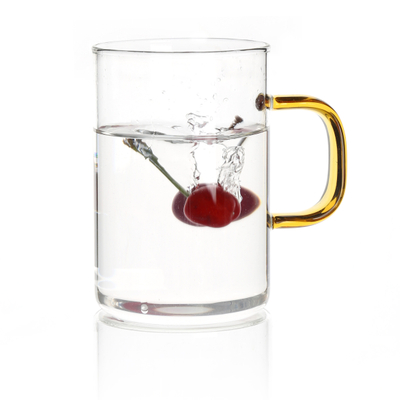 handmade eco friendly single wall glass cup transparent glass cup with colored handle