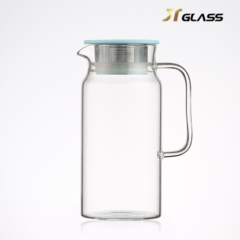 High Borosilicate Glass Pitcher Water Carafe Jug for Hot Cold Water Ice Tea Kettle with Bamboo Lid 