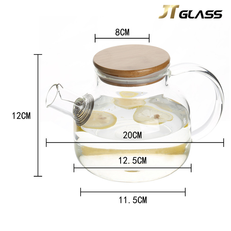 Heat Resistant Beautifully Designed Borosilicate Teapot With Stainless Steel Bamboo Cover 