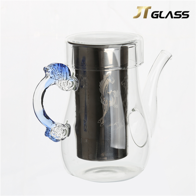 Fancy Colorful Handle Borosilicate Glass Tea Kettle 