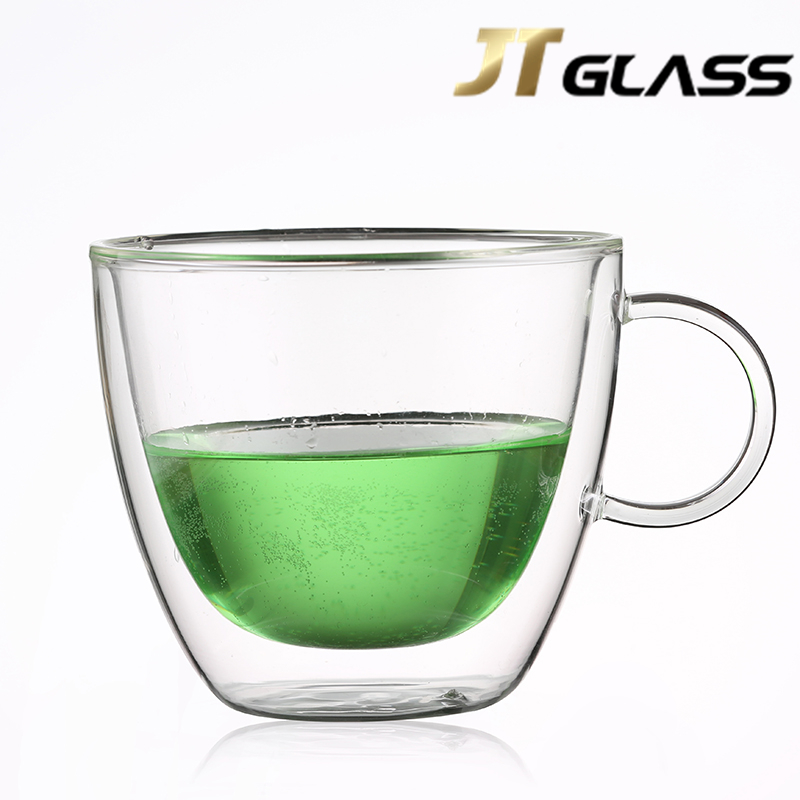 Double Wall Glass Reusable Coffee Cup with Handle 