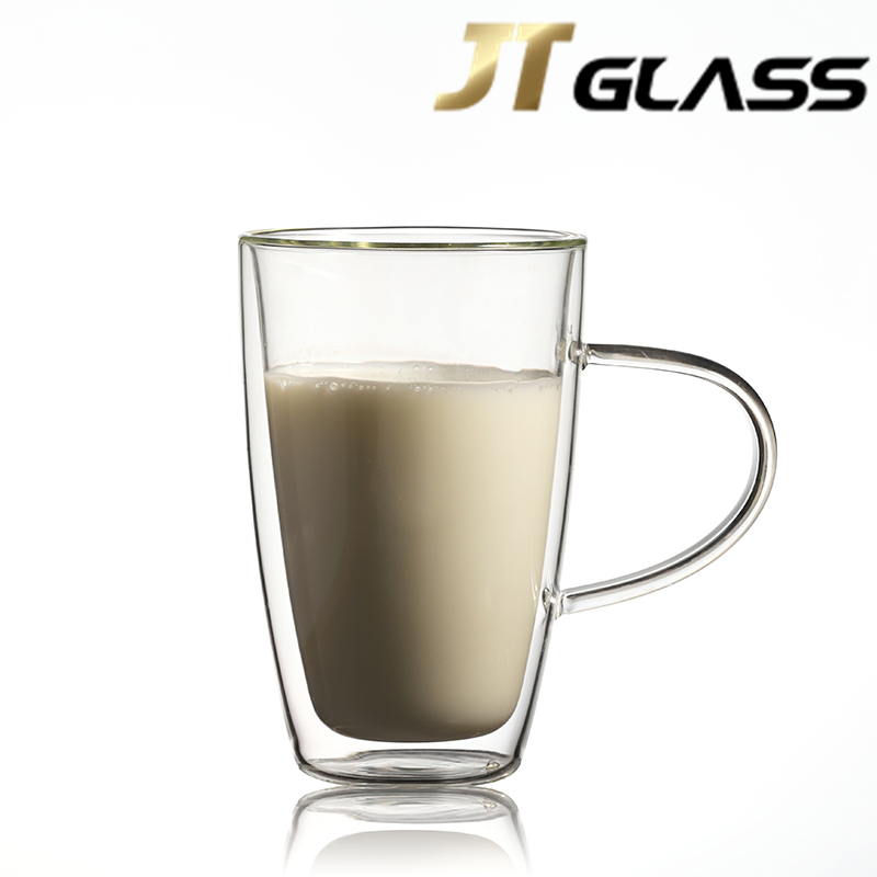 Double Walled Insulated Glass Coffee Mugs/Tea Cups with Handle for Drinking Tea 
