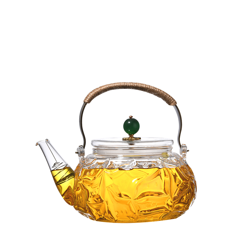 Borosilicate Glass Teapot with Copper Handle,Blooming And Loose Leaf Tea Kettle with Spring Tea Filter